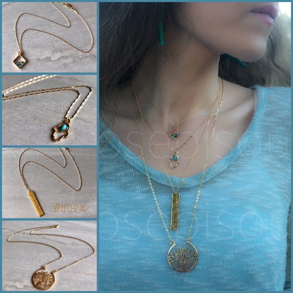 E+L♥️Delicate Gold Hamsa Pendant Layering Necklace - Picture 2 of 7